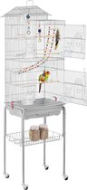 Vogelkooi parkieten vogelvolière kanaries kooi met vogelspeelgoed met standaard 46 x 35,5 x 158,5 cm HMTM-BC-10004-Gray