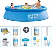 Piscine Opblaasbaar Ronde Intex Easy Set - 305 x 76 cm - Blauw - Pompe à Chlore incluse - Flotteur de chlore - Bandelettes de test - Kit de réparation - Brosse à récurer - Valeur PH- Valeur PH- Thermomètre