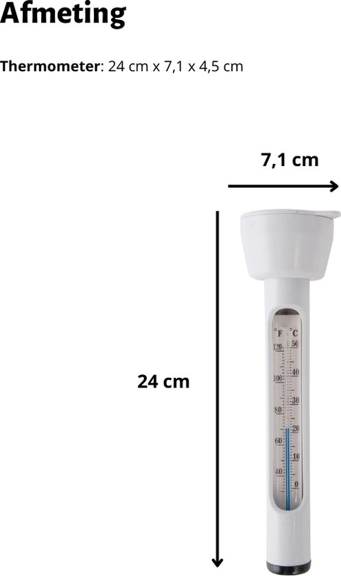 Witte thermometer voor in het zwembad, 24 cm lang, drijft op het water.