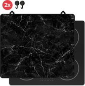 KitchyMist Inductie Beschermer Zwarte Marmeren Stenen met Witte Scheuren - 60x52 cm - Afdekplaat voor Kookplaat - Inductie Mat - Keuken Spatscherm
