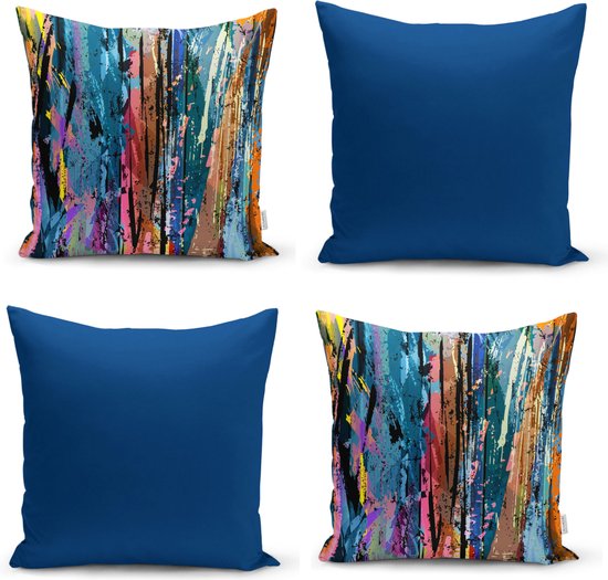 Velvet Kussenhoes set van 4 - 45x45 - Donkerblauw / Waterverf - Kussensloop