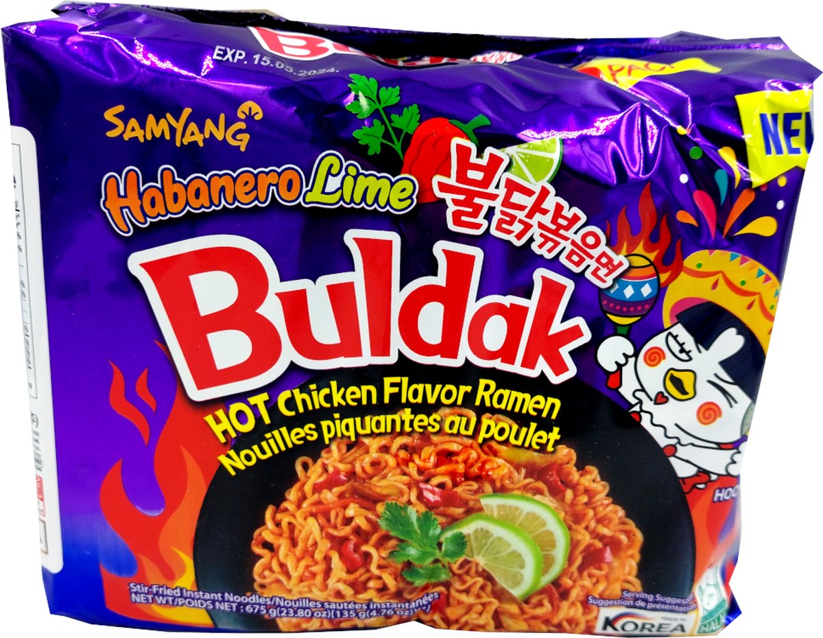 Samyang Instant Noedels Noodles Buldak (hot chicken) Habanero Lime 5 x 135Gr