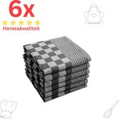 Theedoeken - Horeca Kwaliteit - Katoenenen Theedoeken set - 6 x - Zwart Wit - Ophang Lus
