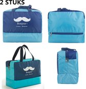 2 Stuks Multifunctionele waterdichte tas met aparte compartimenten voor droge en natte kleding en een schoenenvak - ideaal voor strand, zwembad, sport, reizen en meer - marineblauw - 35 x 17 x 29 cm