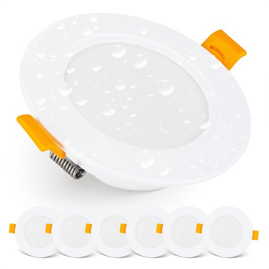 IP54 LED-Module Downlights – Badkamerverlichting – 500 Lumen – 3000K Warm Wit – Waterbestendig - Ultra-platte Emos Exclusive Downlights voor in de Badkamer, Wit, 6-pack