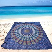 XL groot strandlaken - Mandala - Blauw - 220x210 - Dun Strandkleed - Ibiza kleed - Duurzaam katoen / polyester
