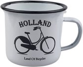 Emaille stalen mok 350ml - Wit Holland land of bicycles