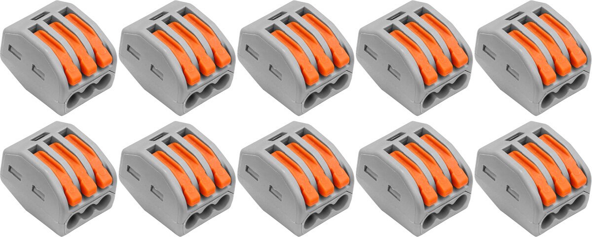 Lasklem Set 10 Stuks - 3 Polig met Klemmetjes - Grijs/Oranje