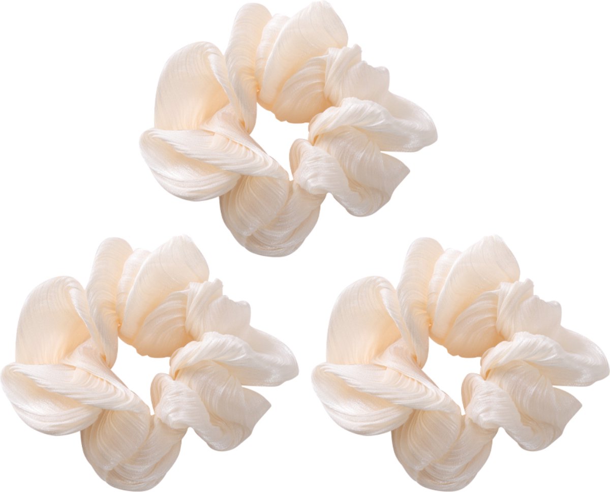 Dottilove 3 Stuks Zomer Zachte Monochrome Scrunchie Set Beige Haarklem Sierklem Haar accessoire Sier accessoire