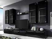 Bari TV-wandmeubel + LED, TV-meubel, woonkamermeubel, zwart glans, breedte 300 cm, Maxi Maja
