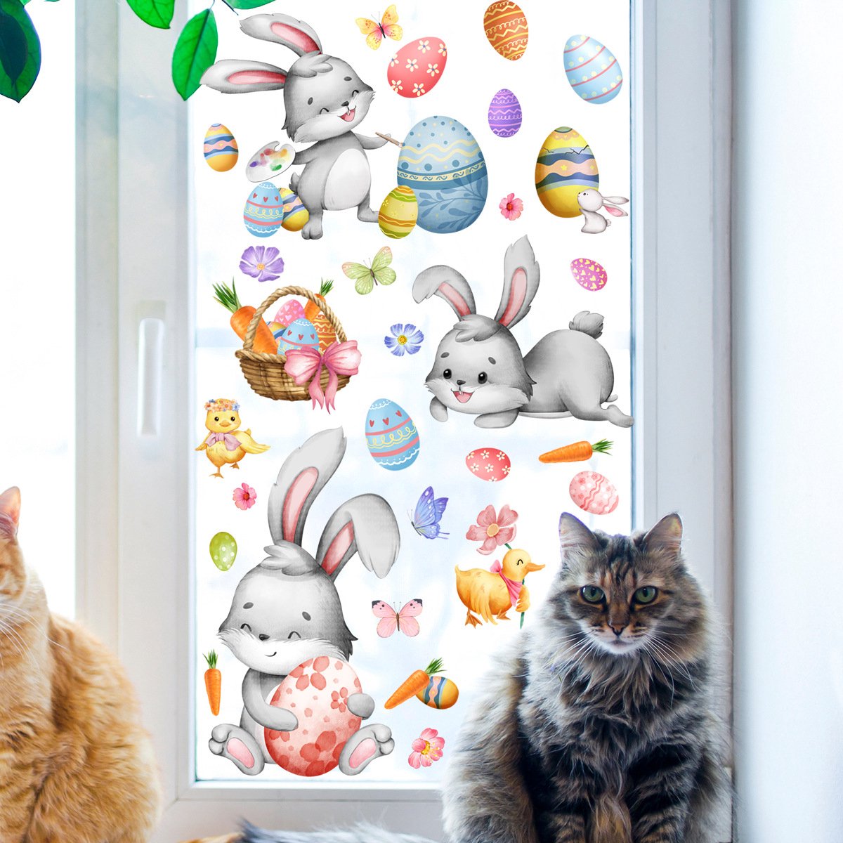 Raamstickers voor Pasen, 9 vellen stickers voor Pasen, raamstickers, paasdecoratie, paaseieren, stickers voor Pasen, raamstickers (kleur: A