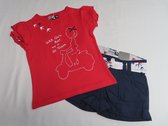 Ensemble - Meisje -T shirt rood girls in St Tropez + shortje in marine - 4 / 5j aar 104 / 110