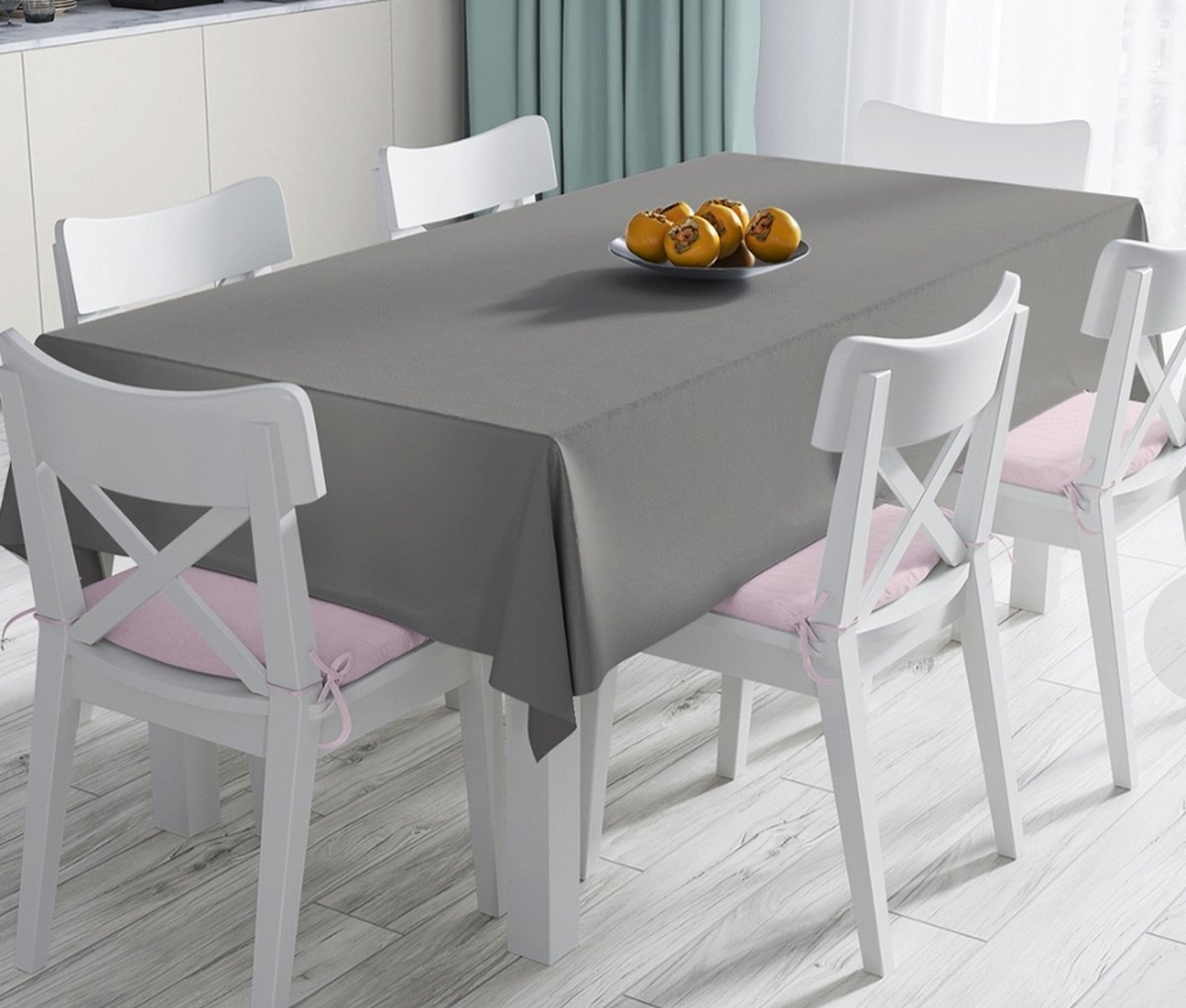 Tafelkleed 135x260 - Bedrukt Velvet textiel - Effen grijs - Fluweel - Tafelkleden - Tafellaken