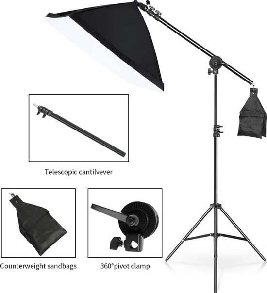 Fotostudio - Camera Statief - Verlengstuk - Verstelbaar - Lichtstatief - Arm Met Gewicht - Zwart - 360° Draaibaar - 53/133CM - Merkloos