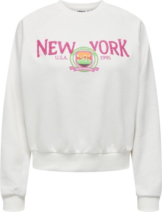 Only Sweater Onlgoldie L/s Nyc O-neck Box Swt 15317023 Cloud Dancer/new York Taille Femme - M