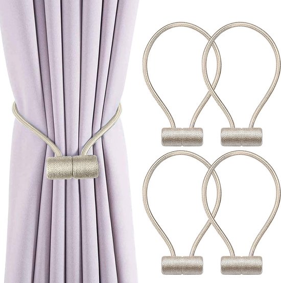 4 Pièces Supports de Rideaux Magnétiques, Supports de Rideaux Beiges avec Aimants, Supports de Rideaux pour Clips de Rideaux, Rideaux Maison, Bureau, Décoration