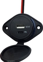 12V USB C Autolader 2 Poorten Opbouw - QC3.0 - QT037-2 - USB Stopcontact Auto, Boot en Camper - Blauw