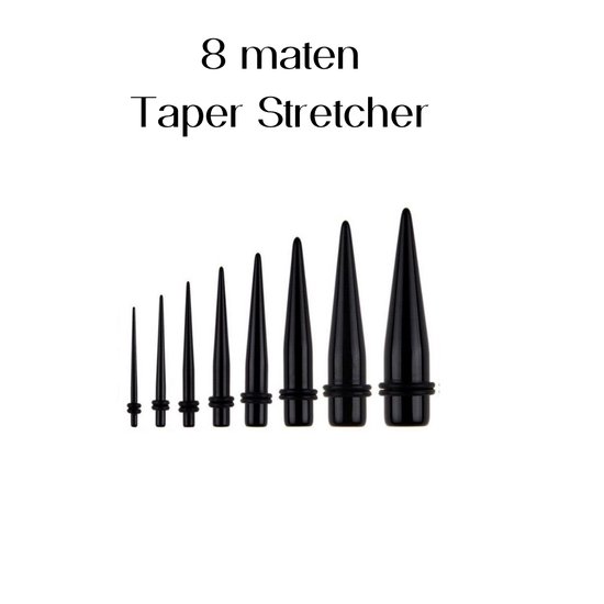 8 maten- Taper -stretcher -1.6 mm- 8 mm- zwart- Acryl- Tunnel- Charme Bijoux