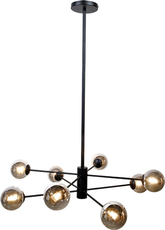Olucia Kaily - Design Hanglamp - 8L - Aluminium/Glas - Grijs;Zwart - Rond