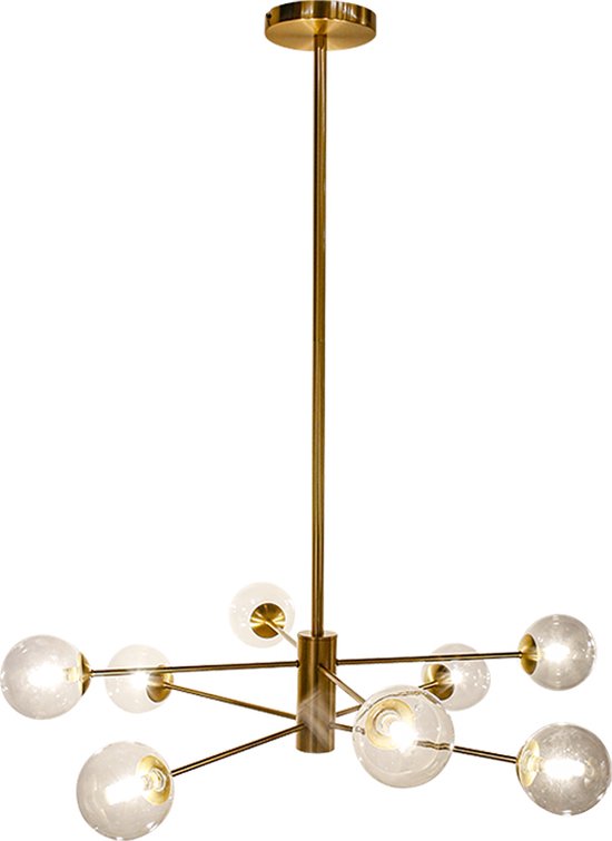 Olucia Kaily - Design Hanglamp - 8L - Aluminium/Glas - Goud;Transparant - Rond