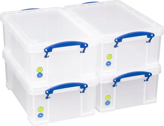 9 liter Plastic Opbergdoos Helder (Pack van 4) - Handige Opbergbox