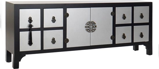 TV-tafel met Laden DKD Home Decor Spar Zilverkleurig Zwart Hout MDF 130 x 24 x 51 cm