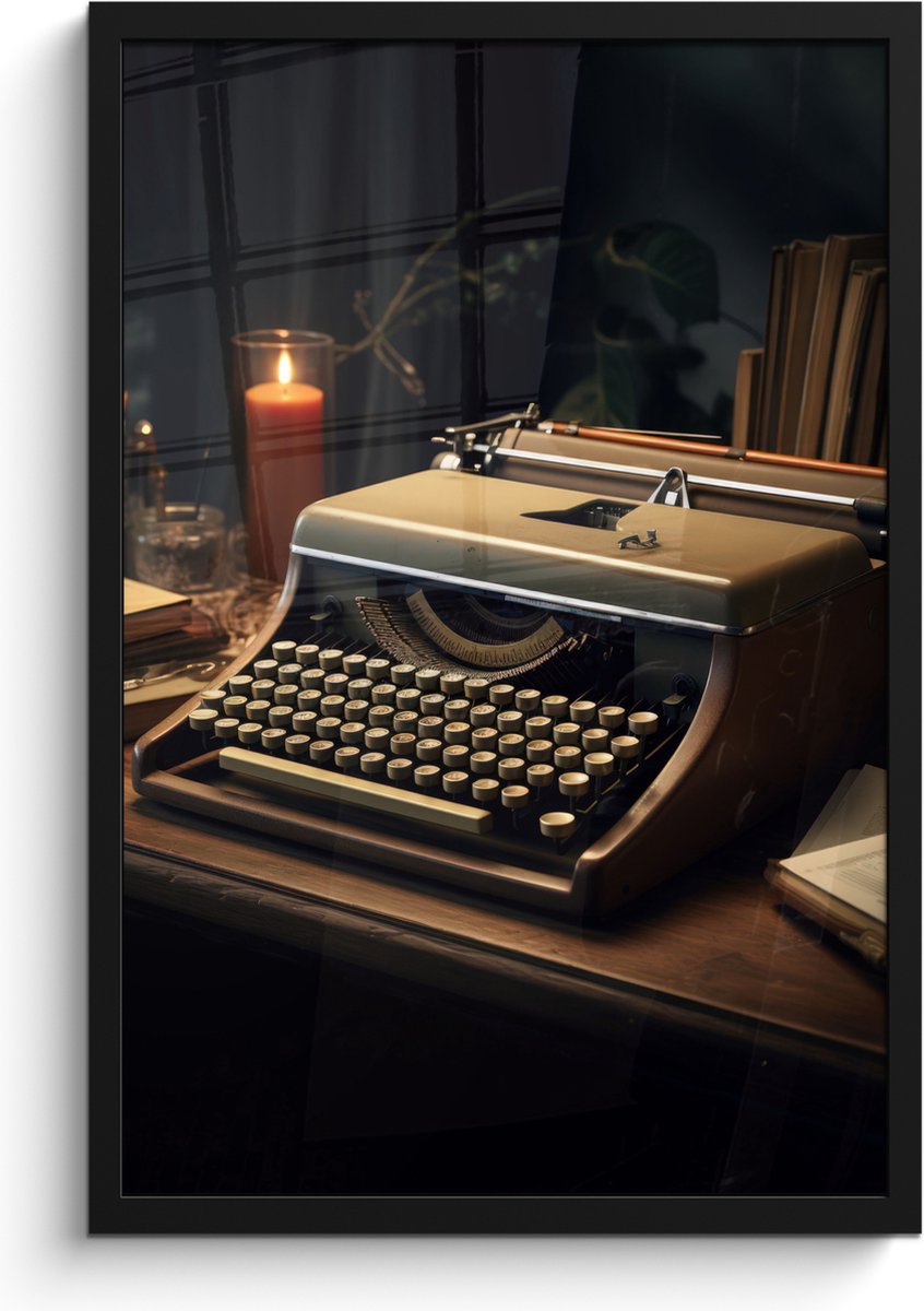 FrameYourWall Poster in lijst - Fotolijst 40x60 cm - Posters - Vintage - Typmachine - Kaars - Oud - Bureau - Posterlijst zwart - Decoratie - Wanddecoratie woonkamer - Muurdecoratie slaapkamer