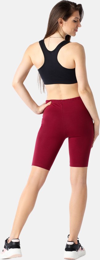 Bellivalini BLV-BLV50-185-LE Dames Leggings - Sport - Vrijetijdsbroek - Kort - Katoen - Sporbroek - Yogabroek - Wijnrood - M