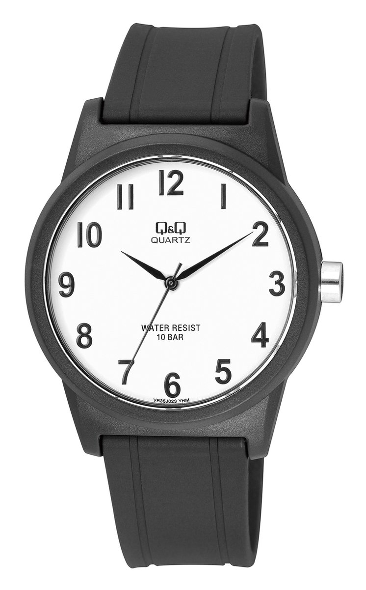 QQ VR35J023Y - Horloge - Sport - Analoog - Unisex - Plastic band - Rond - Cijfers - Kunststof - Zwart - Wit - 10 ATM