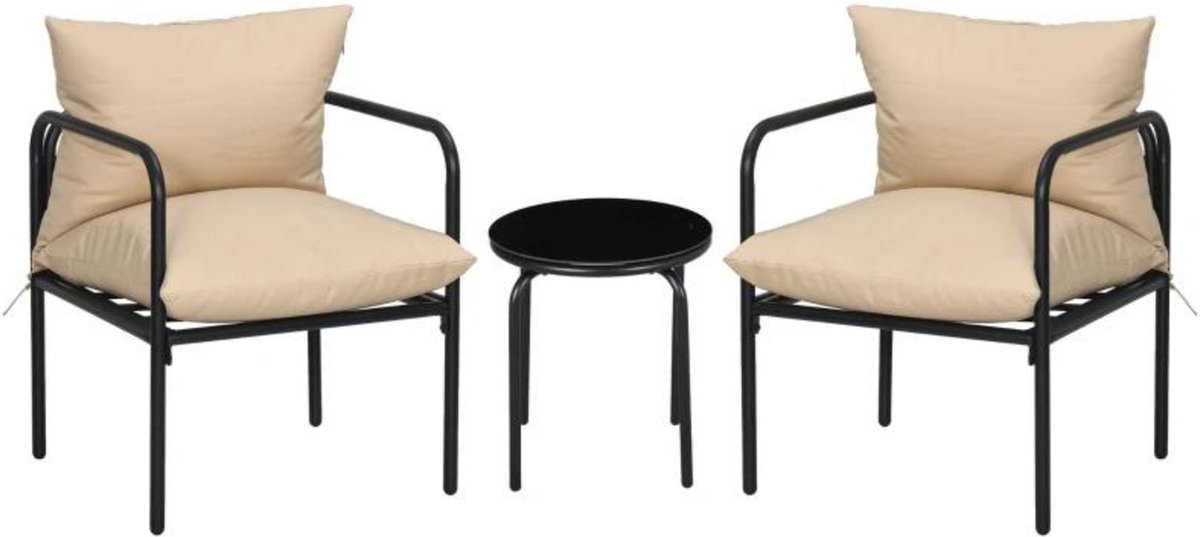 Balkonset 2 personen - Weerbestendig - Tuinset - Bistroset - Zwart - 3 delig - Met kussens - Tuintafel en 2 stoelen - 3 personen - Gecoat staal - Onderhoudsvrij staal