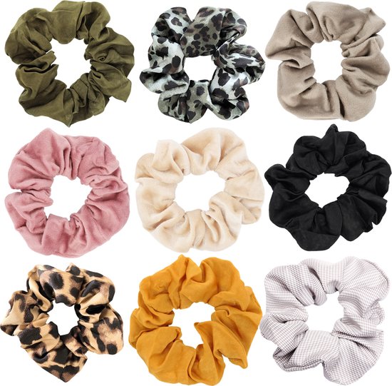 Foto: Kraagjeskopen nl scrunchies velvet 9 stuks exclusief haarelastiek haaraccessoire vrouwen scrunchie set pack