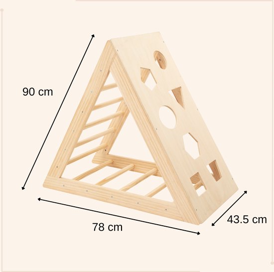 COSYLAND Klimrek Indoor M – Speelset 8-in-1 met Klimboog, Klimdriehoek en Glijbaan – Massief Houten Speeltoestel – Vanaf 18 Maanden – Natuurlijk/Warm