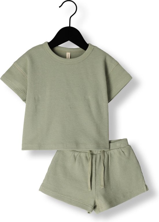 Quincy Mae Waffle Tee + Short Set Sage Rompers & Boxpakken Unisex - Olijf - Maat 92/98