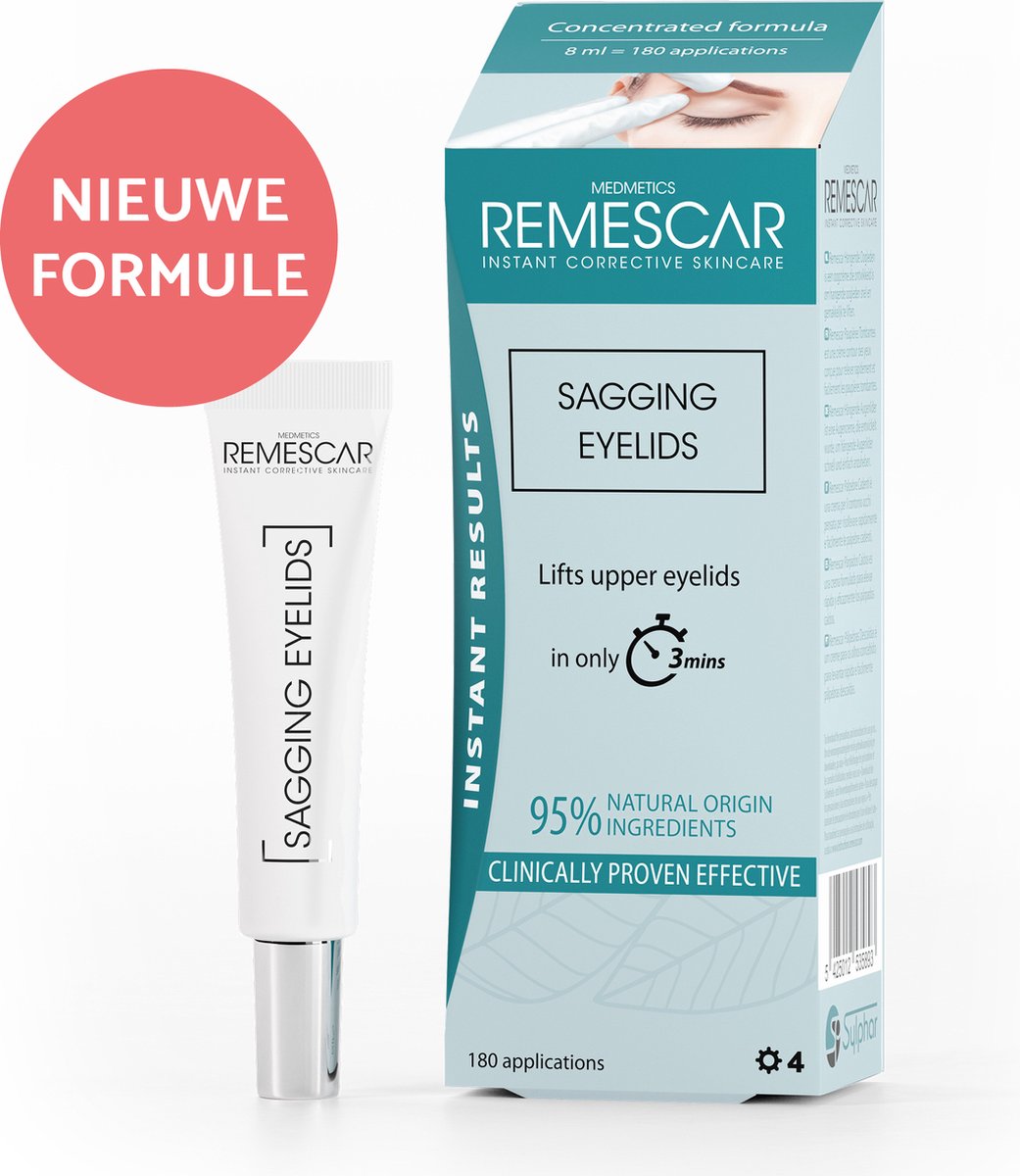 Remescar tegen Hangende Oogleden Tensor - Alternatief voor ooglidstickers en ooglidtape, Ooglidcorrectie via ooglid liftende crème, Anti Aging oogcreme, 8 ml voor maar liefst 160 applicaties