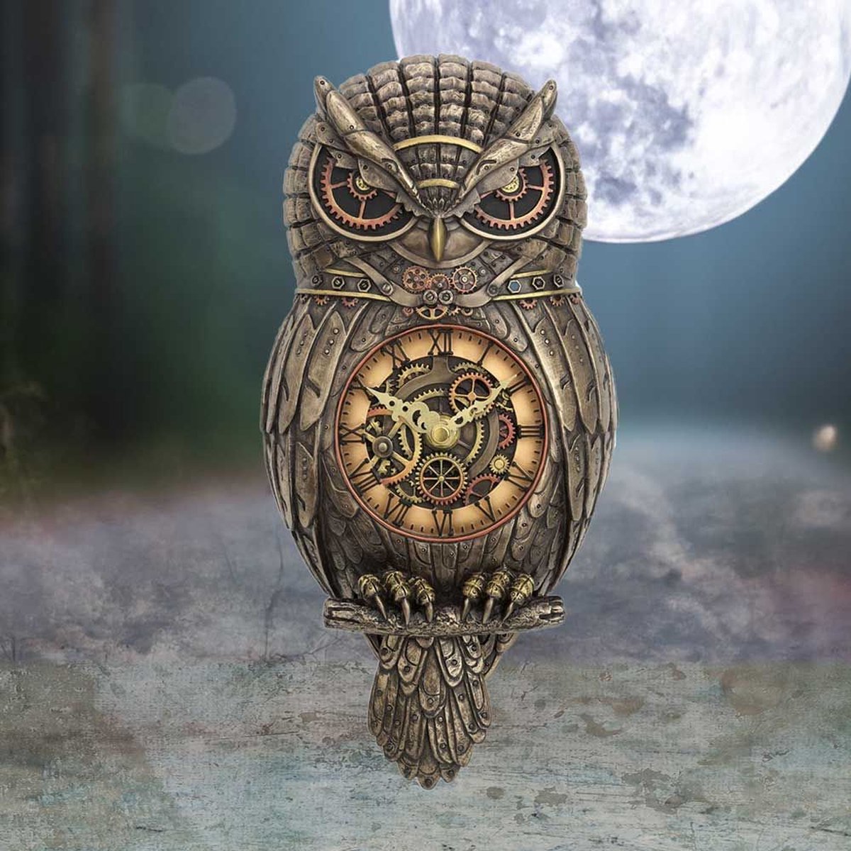 Horloge Murale Steampunk Hibou – Veronese – Bronze, Style Industriel – NEUVE
