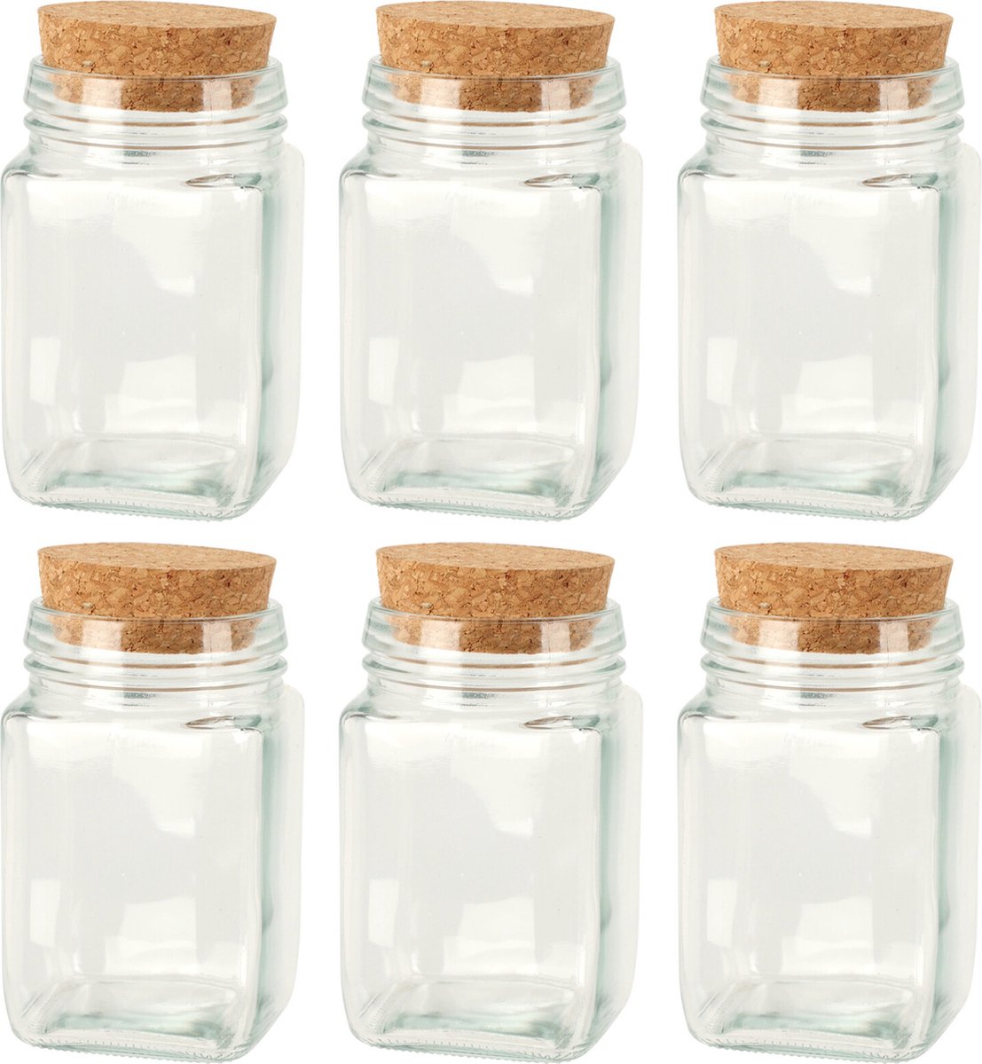 Bellatio Design Flesjes met kurk dop - set 6x - transparant - glas - 250 ml - hobby/DIY - bedankje