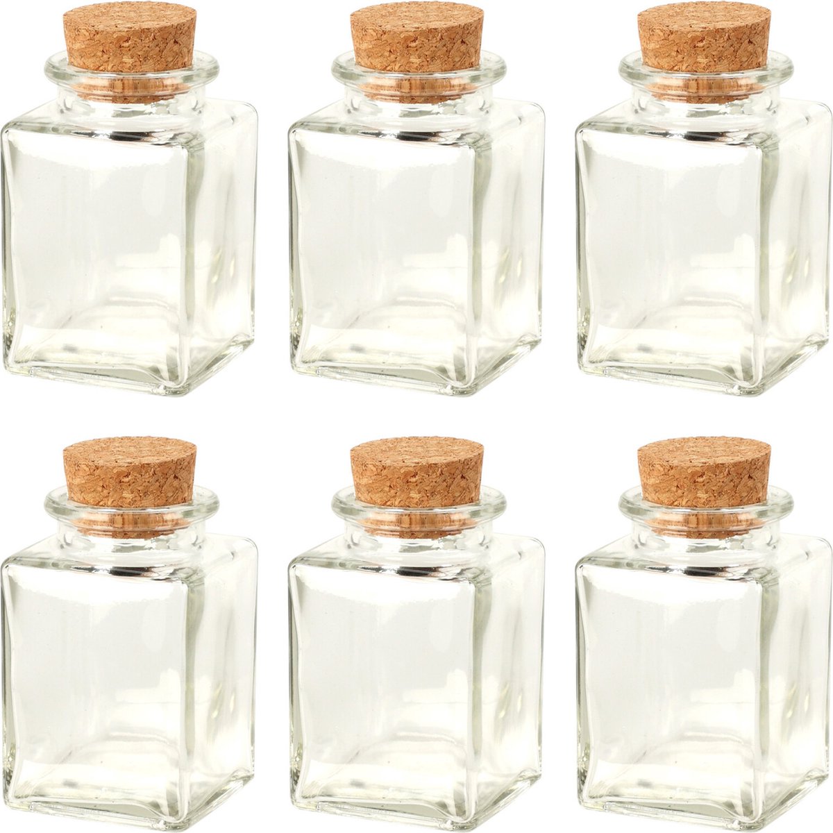 Bellatio Design Flesjes met kurk dop - set 6x - transparant - glas - 80 ml - hobby/DIY - bedankje