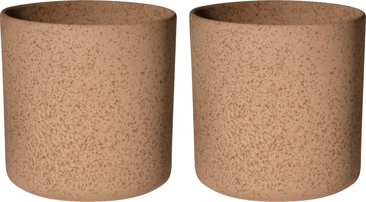 Hakbijl Plantenpot/bloempot Cindy - 2x - bruin - keramiek - cilinder - D17 x H17 cm