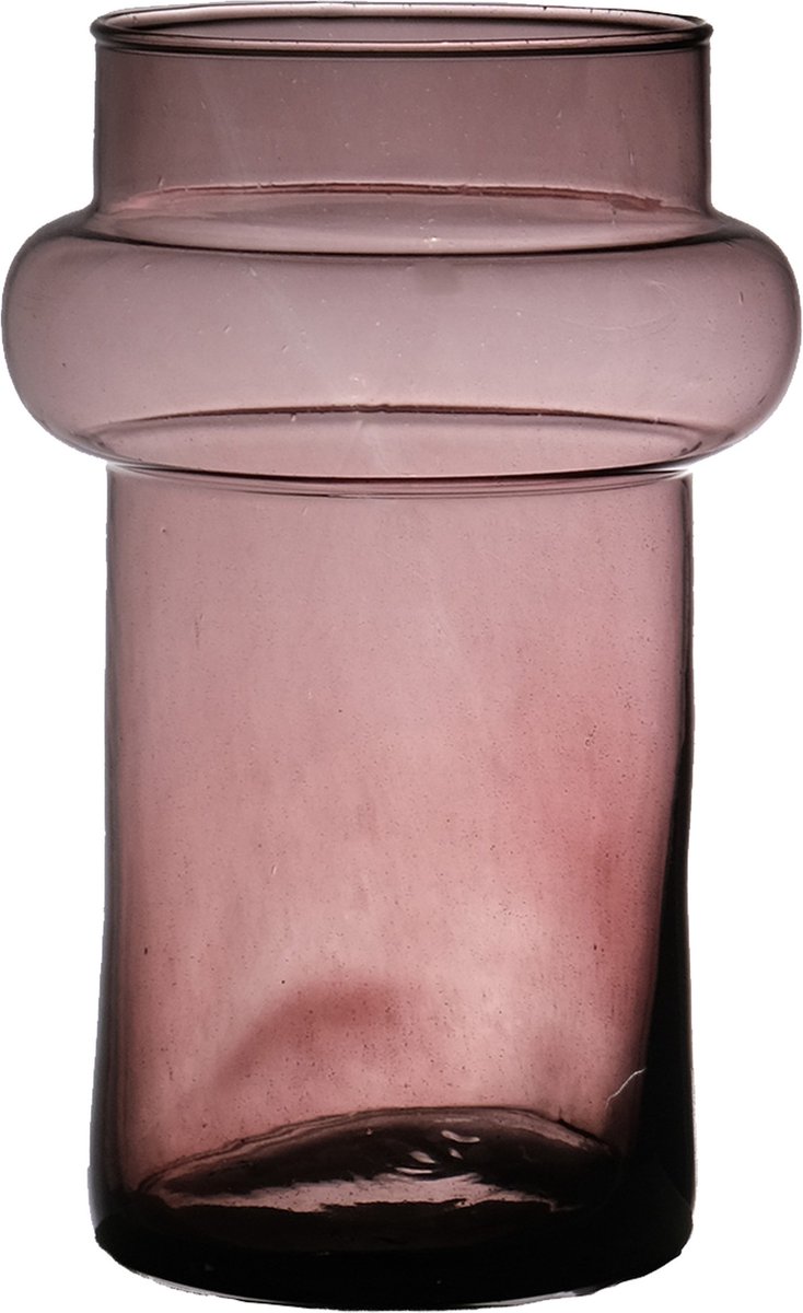 Hakbijl Glass Bloemenvaas Luna - transparant mauve - eco glas - 16 x 25 cm - cilinder vaas Paars