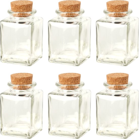 10x Glazen mini kruidenpotjes met afsluitkurk 100 ml | Fun en Feest