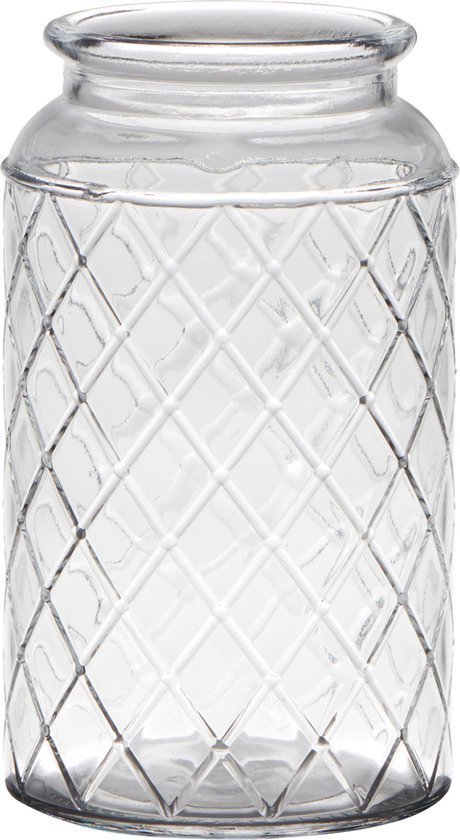 Hakbijl Glass Bloemenvaas Brussel - transparant eco glas - D10xH18 cm - ruit patroon - cilinder vaas
