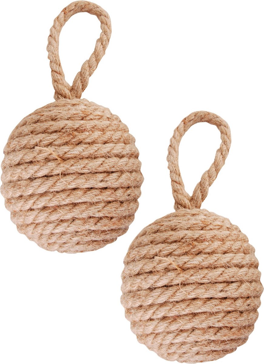 Esschert design deurstopper knoop - 2x - 1.7 kilo - bruin - jute - 14 x 14 cm