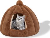 Bastix - Kattenmand, wasbaar kattenkussenbed met antislip onderkant, huisdierbed met afneembaar wasbaar binnenkussen, zacht en gezellig pluche katten-iglo (S, bruin)