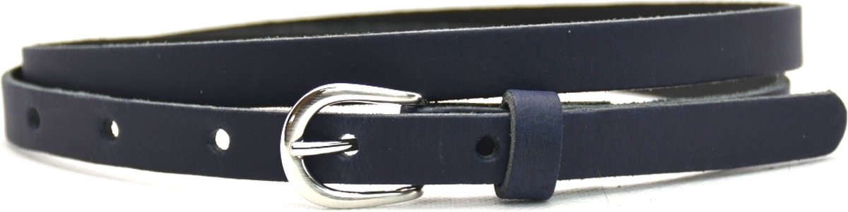 Take-it 1,5 cm smalle riem blauw - dames riem 100% leder - Maat 85 - Totale lengte 100 cm