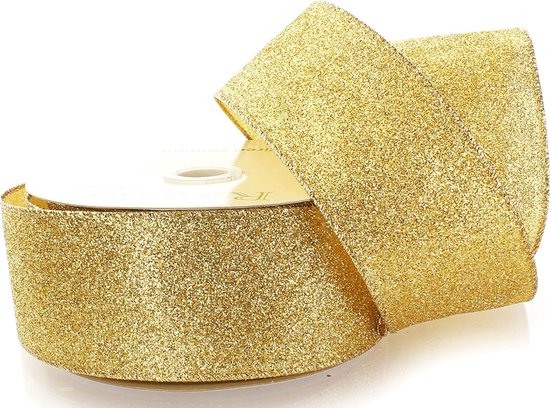 Foto: Decoratielint goud glitter 3 meter gouden lint op rol ribbon 6 cm breed hobby band