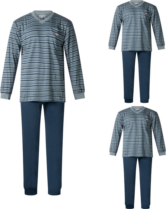 3 Heren pyjama's van Gentlemen - 411561 - kleur groen/navy - maat XL
