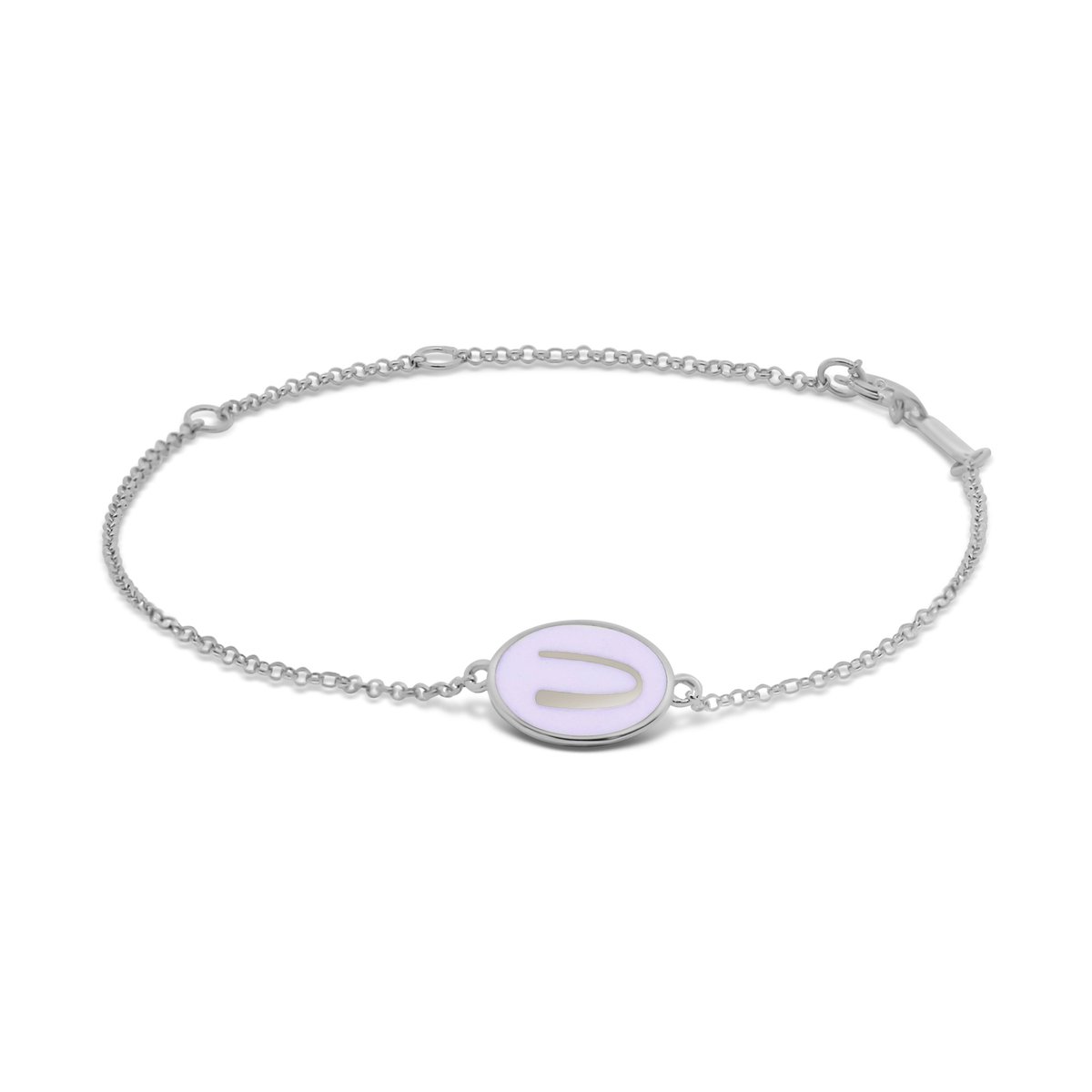 New Bling 9LA-20060-U Zilveren Armbandje met Letter - U - Ovaal - 12x8,6mm - Lila - 16+2+3cm - Rhodium - Zilver