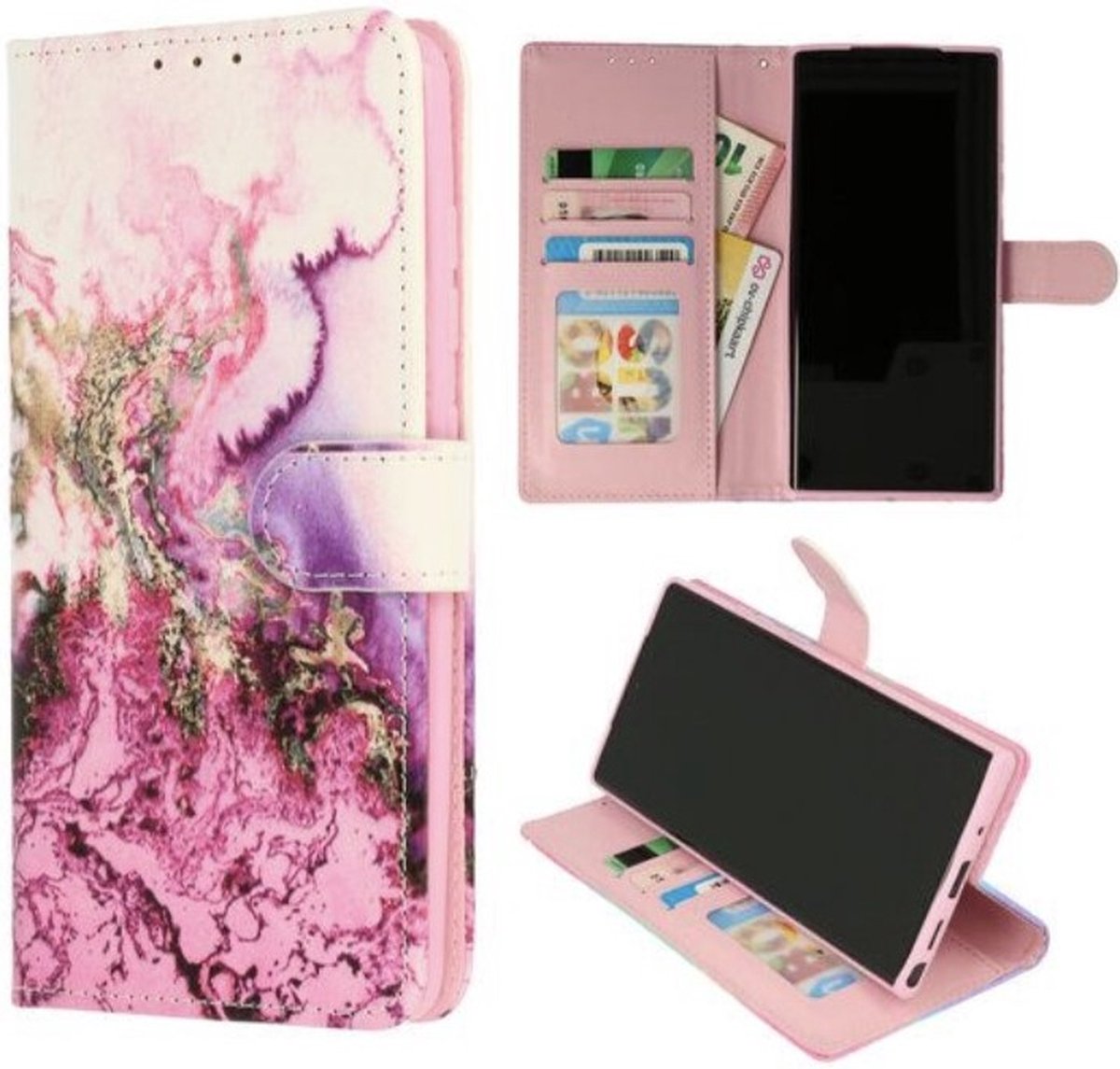Cityhoesje-iPhone-15 Plus -Bookcase- Marmer Paars
