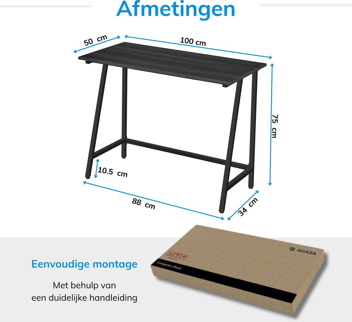 ACAZA Bureau - Bureautafel - Zwart - Desk - Computertafel - Laptoptafel - Computerbureau