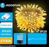 Aigostar - Guirlande de Noël LED - 20 LEDS - 2700K - Lumière blanc chaud - 2 mètres - IP44 - 3x pile AAA